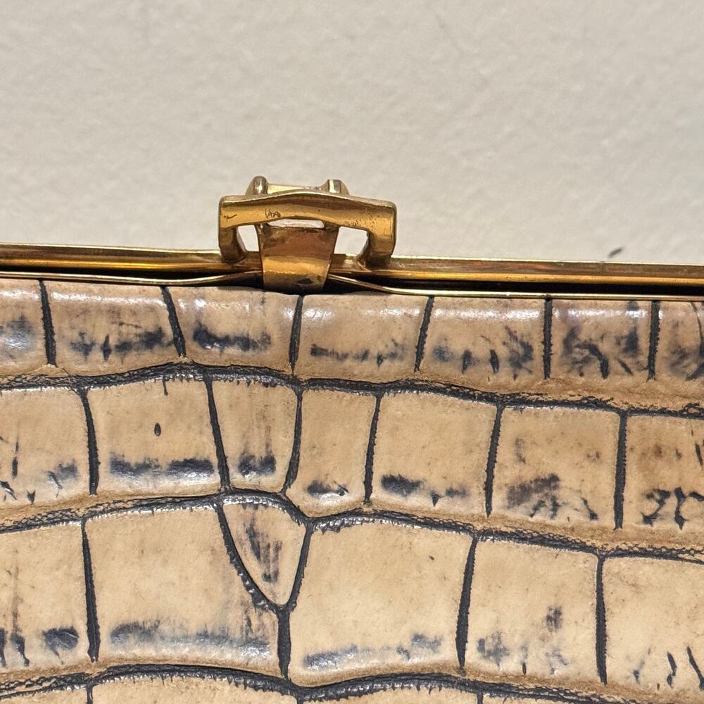 Vintage Deitsch Cream Crocodile Embossed Leather Chain Strap Clutch Purse - Picture 3 of 13
